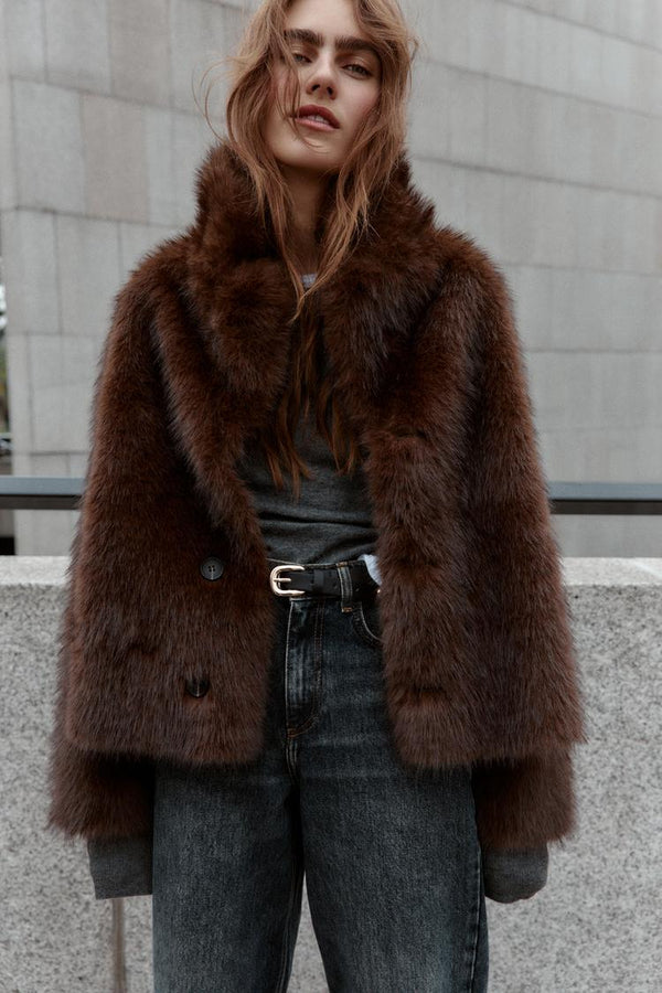 VESTE RÉVERSIBLE EFFET DAIM ET FAUSSE FOURRURE